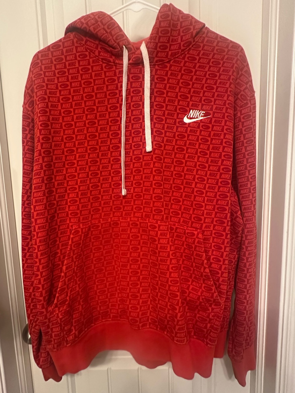 Nike Red All-Over Logo Pullover Hoodie - Men's
